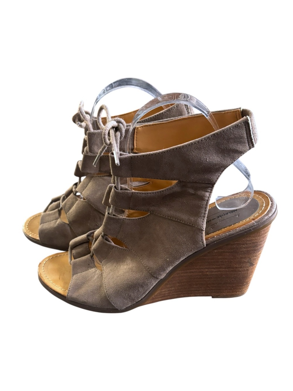 Melrose and Market lace-up taupe faux Swede wedge lace up shoe Size 10M